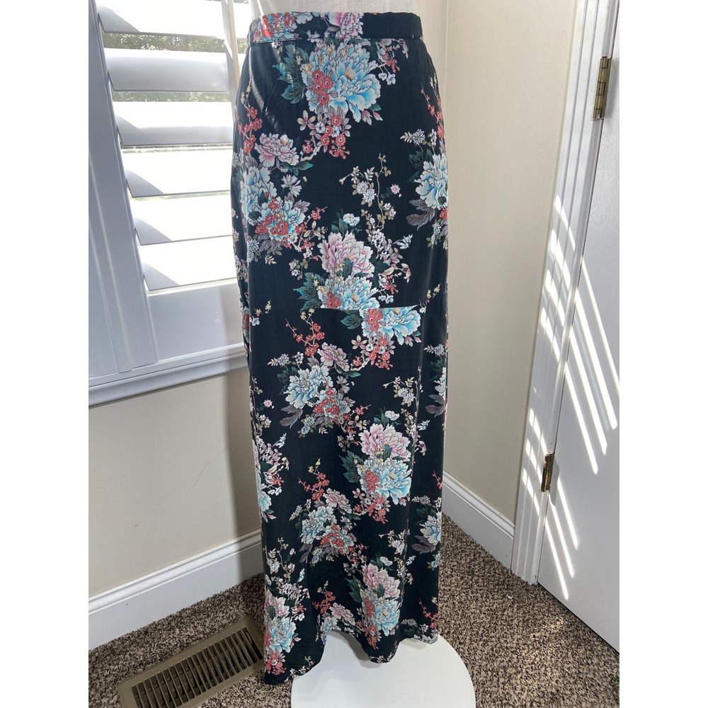 Boho Tolani Collection Maxi Skirt XL Black Floral Modal Cottagecore Romantic